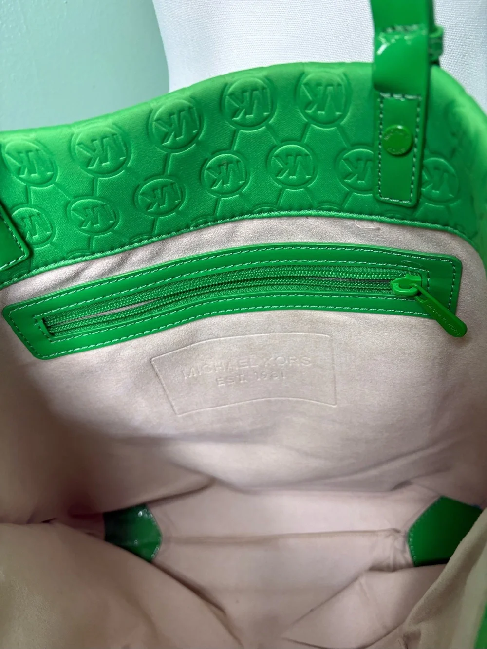 Michael Kors Bright Green Embossed Logo Tote